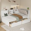 Twin/Full Size L-shaped Daybed Corner Bed with Drawers, Storage Bookcase, Upholstered Headboard, Power Outlets and USB Port-ModernLuxe - 2 of 4