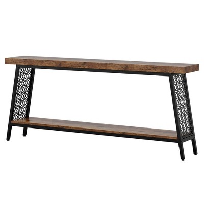 Resenkos Entryway Table, Console Sofa Table,70.9" Console Table, 2-Tier Extra Long Sofa Table with Storage Shelf Brown