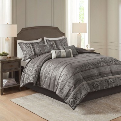 PAGED Comforter Set 7 Piece Jacquard Bedding Comforter Sets Elegant Bedding Set with Embroidered Decorative Pillows