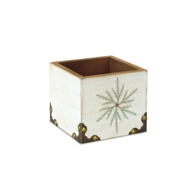 Melrose 4.5" White and Green Snowflake Square Christmas Storage Box, 1 of 2
