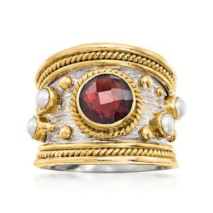 Ross-Simons 2.20 Carat Garnet and 3mm Cultured Pearl Ring in Sterling Silver and 18kt Gold Over Silver - 1 of 4