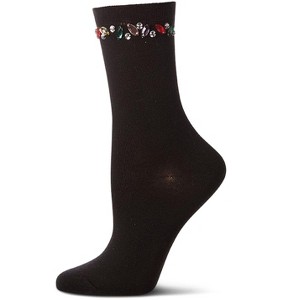 Memoi Women's "Tossed Gems" Rayon Blend Fashion Crew Sock Black 9-11 - 1 of 4