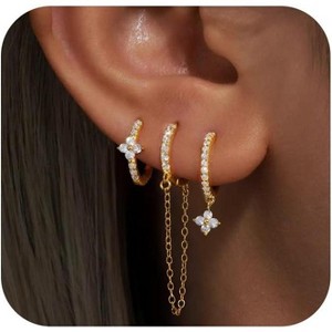 Small Gold Hoop Earrings Set for Women, 14K Gold Plated Lightweight Earrings Sets for Multiple Piercing - 1 of 4