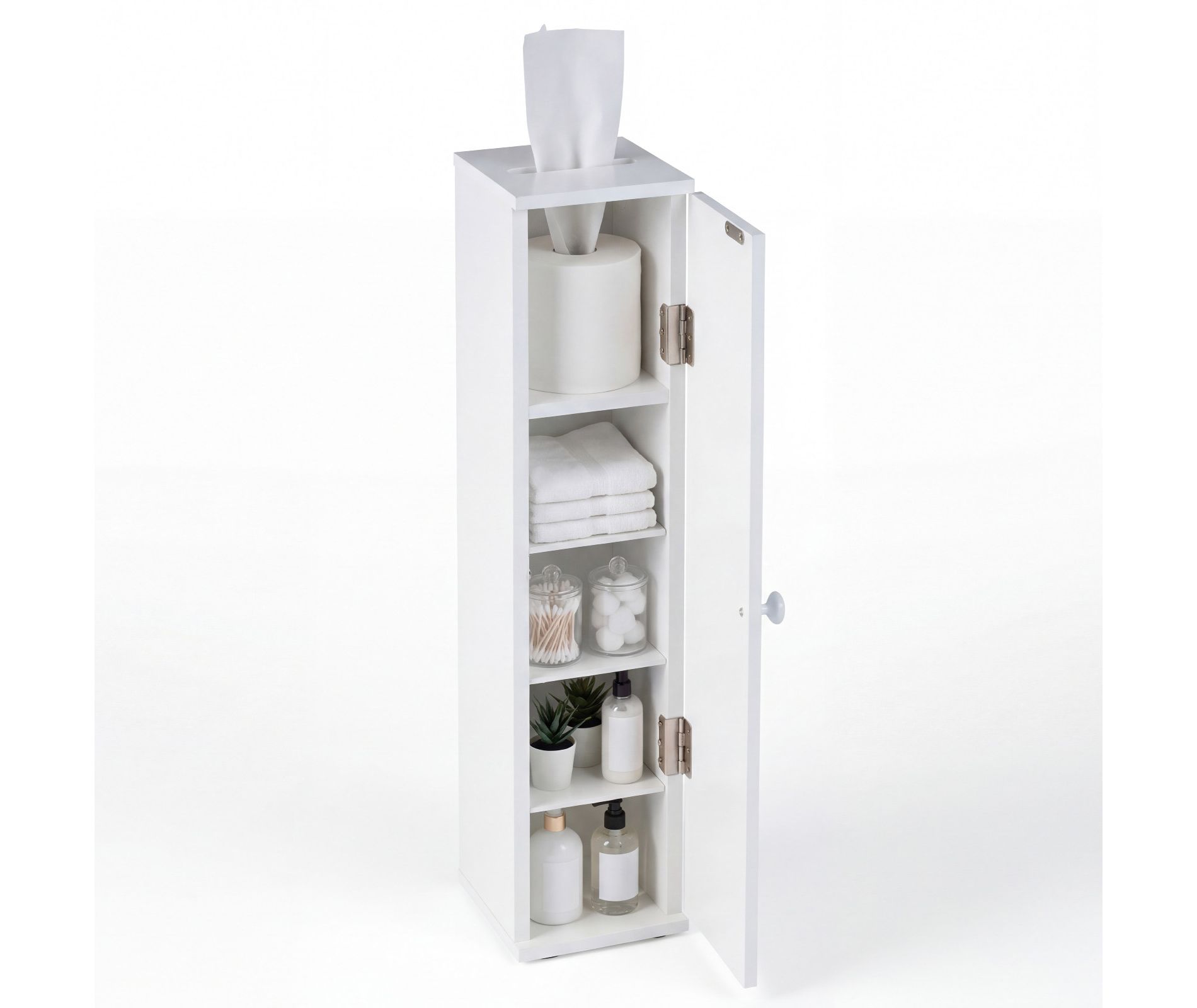 Costway Toilet Tissue Storage Tower Bathroom Storage Floor Cabinet w/ 4 Shelves