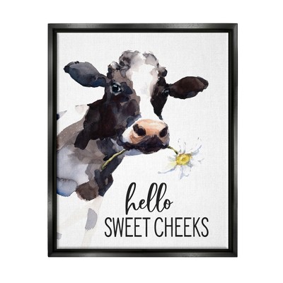 Stupell Industries Hello Sweet Cheeks Country Cow Framed Floater Canvas Wall Art