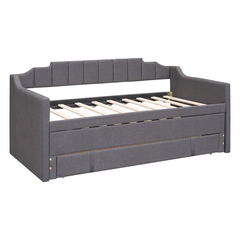 Twin Size Upholstered Daybed with Trundle Bed and Three Drawers-ModernLuxe, 5 of 10