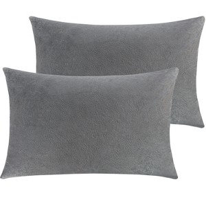 2 Pack Zippered Velvet Pillowcases, Super Soft and Cozy Luxury Fuzzy Flannel Pillow Cases - NTBAY - 1 of 4