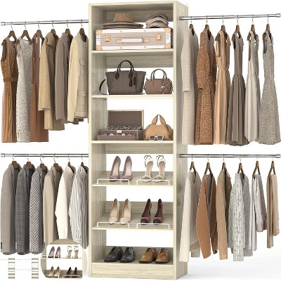 Aheaplus Closet Organizer with Extendable Hanging Rod, Walk-In Closet System Wardrobe with Adjustable Shelves