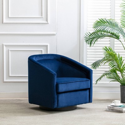 Classic Swivel Barrel Chair Navy Blue Velvet - Wovenbyrd : Target