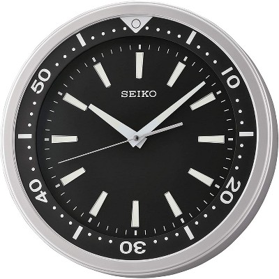 Seiko 14" Ultra-Modern "Watch Face" Black & Silver Tone