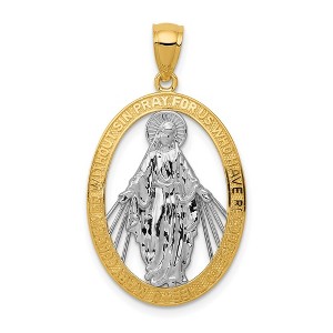 Black Bow Jewelry 14k Yellow Gold & White Rhodium Oval Miraculous Medal Pendant - 1 of 4