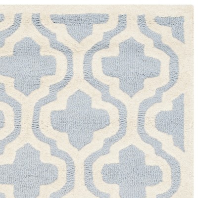 Light Blue and Ivory Geometric Wool Area Rug, 3' x 5'