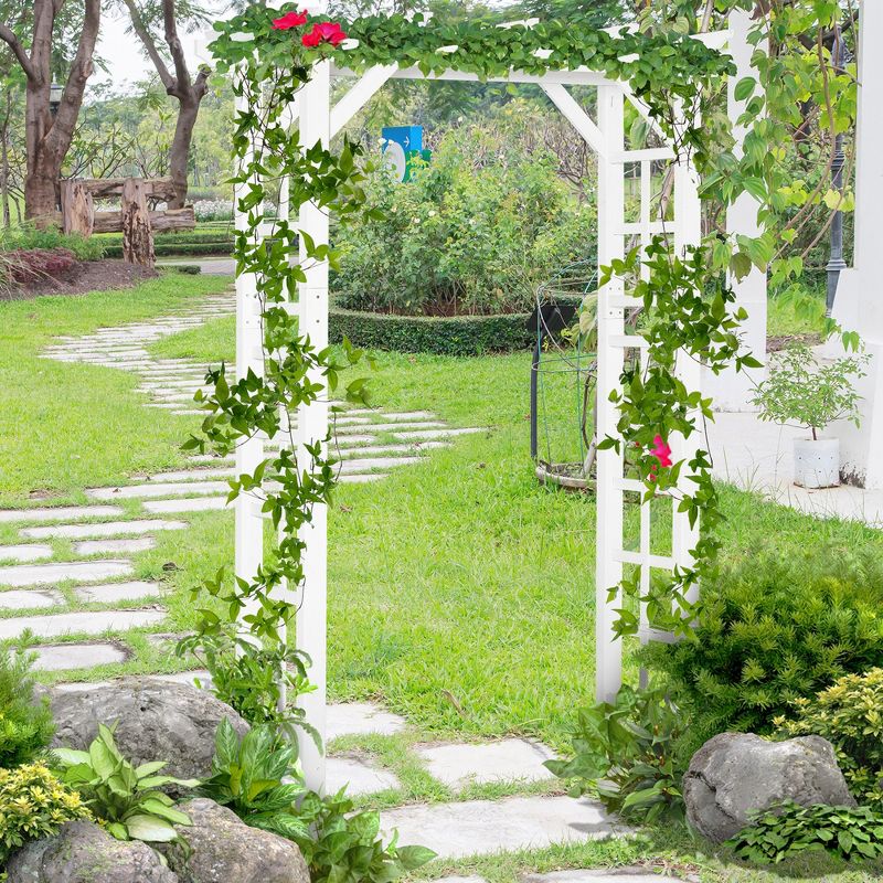 Outsunny 7' Wood Steel Outdoor Garden Arched Trellis Arbor with Natural Fir Wood & Side Panel for Climbing Vine, 3 of 7