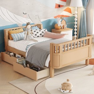 NicBex Twin/Full Low Profile Platform Bed Frame with Storage & Detachable Fence,Modern Toddler Bed for Bedroom,Kids Room - 1 of 4