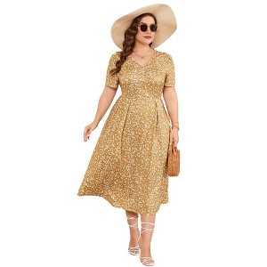 LXT-Maxi Dress Womens Summer Casual Boho Floral Empire Waist Plus Size Flowy Dress for Curvy Women - 1 of 4