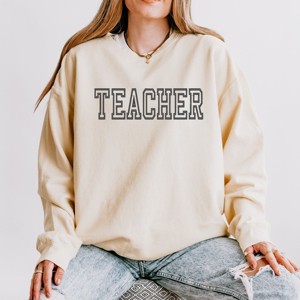 Simply Sage Market Embroidered Teacher Outline Lightweight Garment Dyed Sweatshirt - 1 of 4