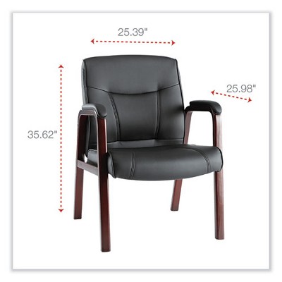 Madaris Black Bonded Leather Guest Chair with Mahogany Wood Trim
