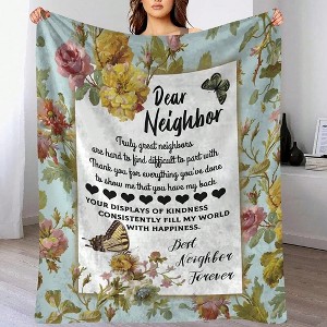 Floral Print Personalized Neighbor Appreciation Throw Blanket - Soft Flannel Fleece, All-Season Comfort, Lodge Style. - 1 of 4