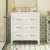 Vynxaria 30 Inch Bright White Free Standing Bathroom Vanity with Ceramic Sink Single Unit Solid Wood Frame Three Soft Close Drawers Retro - 2 of 4