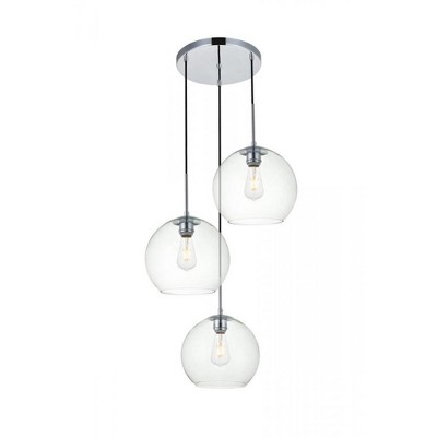 Elegant Lighting Baxter 3 Lights Chrome Pendant With Clear Glass