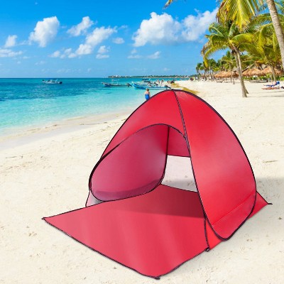 Naysaye Camping Tents 2-3 Person Pop Up Beach Tent with Net Window UV Protection Waterproof for Camping Outdoor Activities, Red, 64.96"*59.06"*43.31"