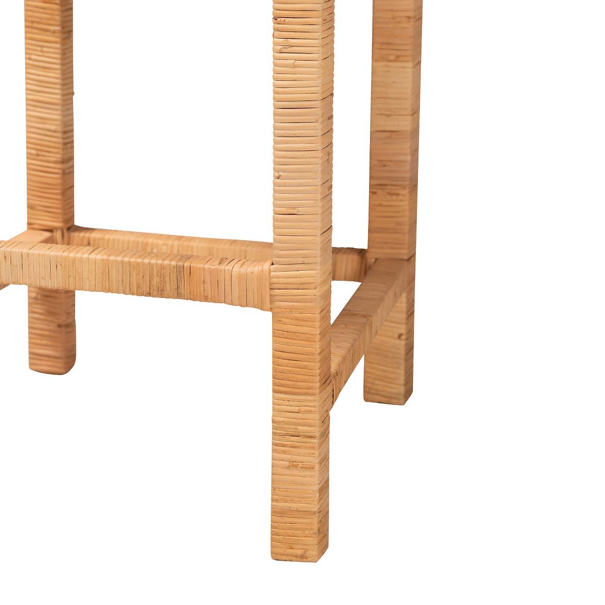 bali & pari Zariah Modern Bohemian Natural Brown Rattan and Mahogany Wood Bar Stool - thumbnail 7