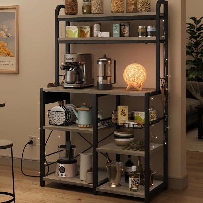 Kitchen Storage Rack with Power Outlet, Microwave Stand with Large Storage Shelves, 6-Tier Freestanding Utility Storage Shelf