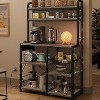 Bakers Rack with Power Outlet,Kitchen Baker Rack with Wire Basket,Microwave Stand with Large Open Storage Shelves,6-Tier Freestanding Utility Storage - 2 of 4