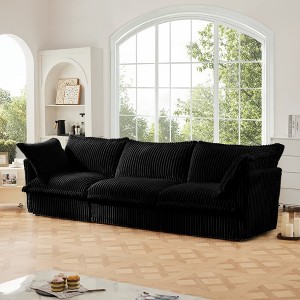 Slipcovered 3 Seater Sofa Couch with Deep Seat and Removable Pillows, Corduroy Sofa with Armrests, Modern Sofa with Cushions for Living Room-Koiai - 1 of 4