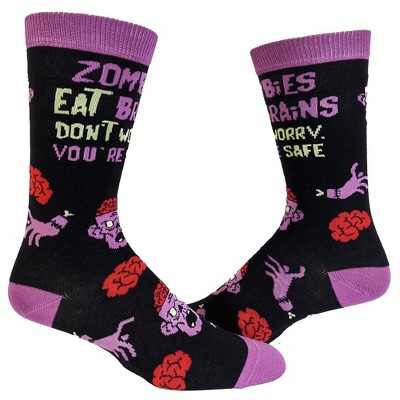 Crazy Dog T-Shirts Women's Women's Zombies Eat Brains So You're Safe Socks Funny Sarcastic Humor Halloween Vintage Footwear