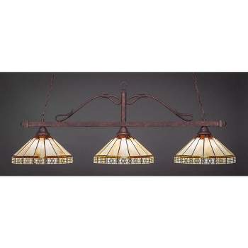 Toltec Lighting Scroll 3 - Light Island Pendant Light in  Bronze with 15" Honey & Brown Mission Art Glass Shade