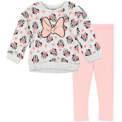 Mickey Mouse & Friends Minnie Mouse Infant Baby Girls Pullover Fleece Sweatshirt and Leggings Outfit Set Light Grey/Pink 12 Months