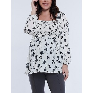 Women's Smocked Square Neck Long Sleeve Babydoll Maternity Top | Motherhood Maternity - 1 of 4