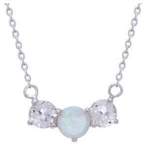3 TCW Tiara 3-Stone Opal and White Topaz Necklace in Sterling Silver, Women