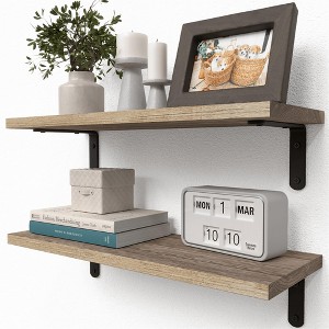 OUTSUPPLY Rustic Wood Shelves Set of 2, Farmhouse Style Floating Shelf for Wall D¨¦cor, Hanging Shelves for Room - 1 of 4