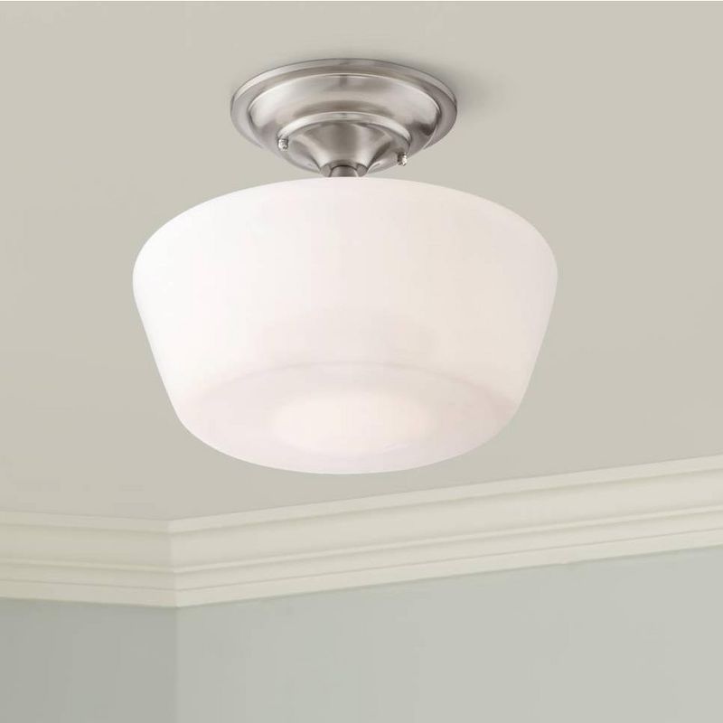 Regency Hill Rustic Farmhouse Ceiling Light Semi Flush Mount Fixture 12" Wide Brushed Nickel Opal White Glass Shade for Bedroom Kitchen Living Room, 2 of 9