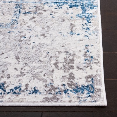 Reversible Grey and Blue Hand-Knotted Synthetic Area Rug