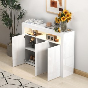 SKRAN Living Room Sideboard Storage Cabinet,Kitchen Unit Cupboard Buffet Wooden Storage Display Cabinet with 3 Doors for Hallway Dining Room, White - 1 of 4