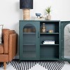 Storied Home Wide Metal Accent Cabinet with 2 Adjustable Storage Shelves and Arched Glass Door Dark Green: Elegant Design, 39.96" Height - 2 of 4