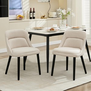 Set of 2 Modern Dining Chairs with Wood Legs - Upholstered Linen Fabric for Kitchen, Dining & Cafe - 1 of 4