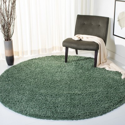 Green Round Shag Area Rug with Synthetic Fibers, 5' x 5'