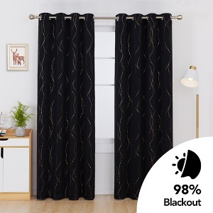 Deconovo Gold Wave Line and Dots Curtain Panel Pair(2 Panel) - 1 of 4