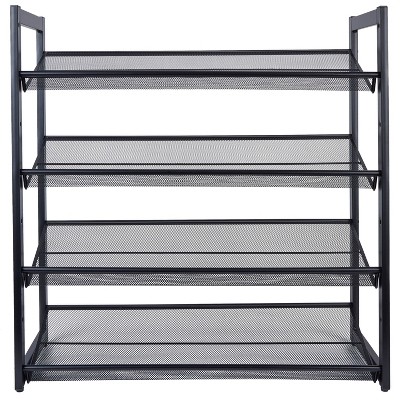 Black Metal 4-Tier Stackable Mesh Shoe Rack