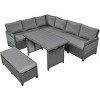 5-Piece Patio Furniture Set, L-Shaped Sofa with Dining Table, Extendable Side Tables, Removable Cushion Covers-Coolbibila - 2 of 4