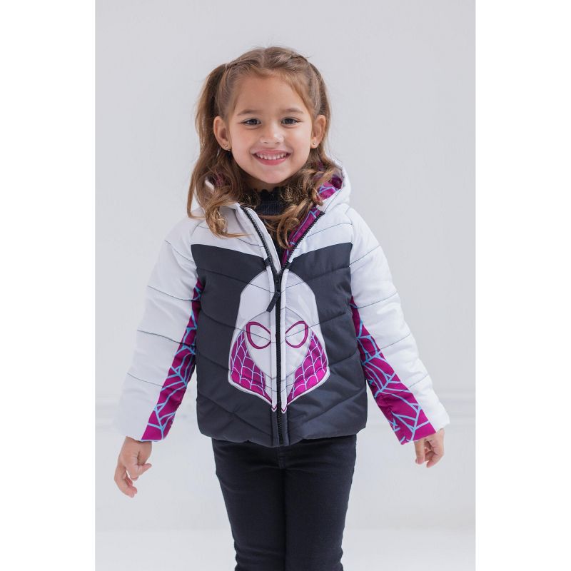 Marvel Spidey and His Amazing Friends Ghost-Spider Girls Zip Up Puffer Jacket Toddler, 2 of 8