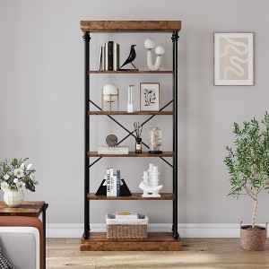 Hush Sun 6-Tier Industrial Bookshelf, 73.6" Tall Rustic Bookcase with Metal Frame, Vintage Wood Shelf for Home & Office - 1 of 4