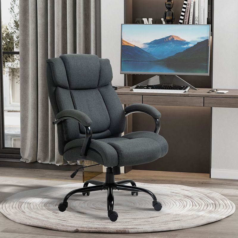 Vinsetto High Back Big and Tall Executive Office Chair 484lbs with Wide Seat Computer Desk Chair with Linen Fabric Swivel Wheels Charcoal Gray, 3 of 10