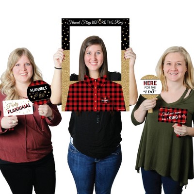 Big Dot of Happiness Flannel Fling Before the Ring - Buffalo Plaid Bachelorette Party Photo Booth Picture Frame and Props - Printed on Sturdy Material