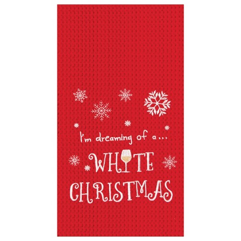 Embroidered White Christmas Red Kitchen Towel 
