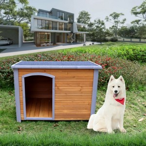 Outdoor & Indoor Wooden Dog House for Large Dogs, Weatherproof Winter Dog Kennel with Raised Feet for Warmth and Protection - Nertpow - 1 of 4
